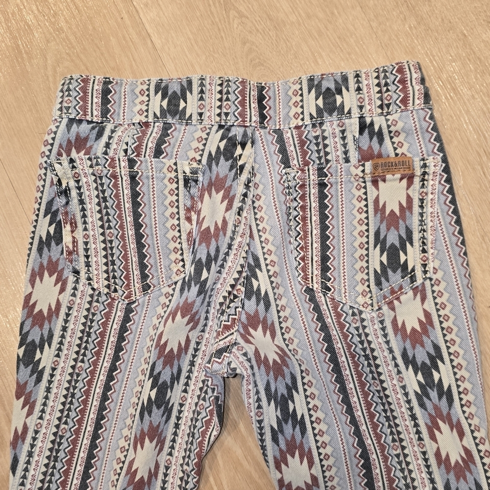 Rock & Roll Denim Girls Bargain Button Bell Bottom Southwestern Stripe Print 8 - Picture 8 of 10